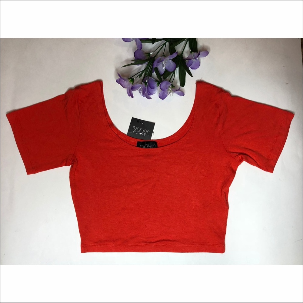 NWT TopShop Petite Orange Crop Tee US 6